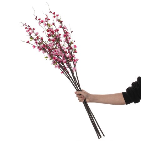 Uniquewise Peach Artificial Cherry Blossom Branch Stem for Home Decoration, Wedding Craft, and Floor Vase, Red QI004414.RD